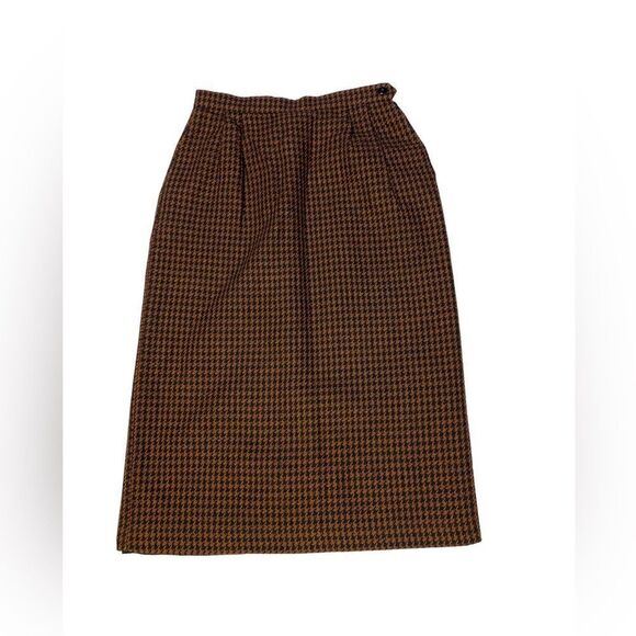 Vintage Lucia Midi Mid Calf Houndstooth Plaid Wool Blend Skirt Women’s Size 6 - Picture 1 of 9